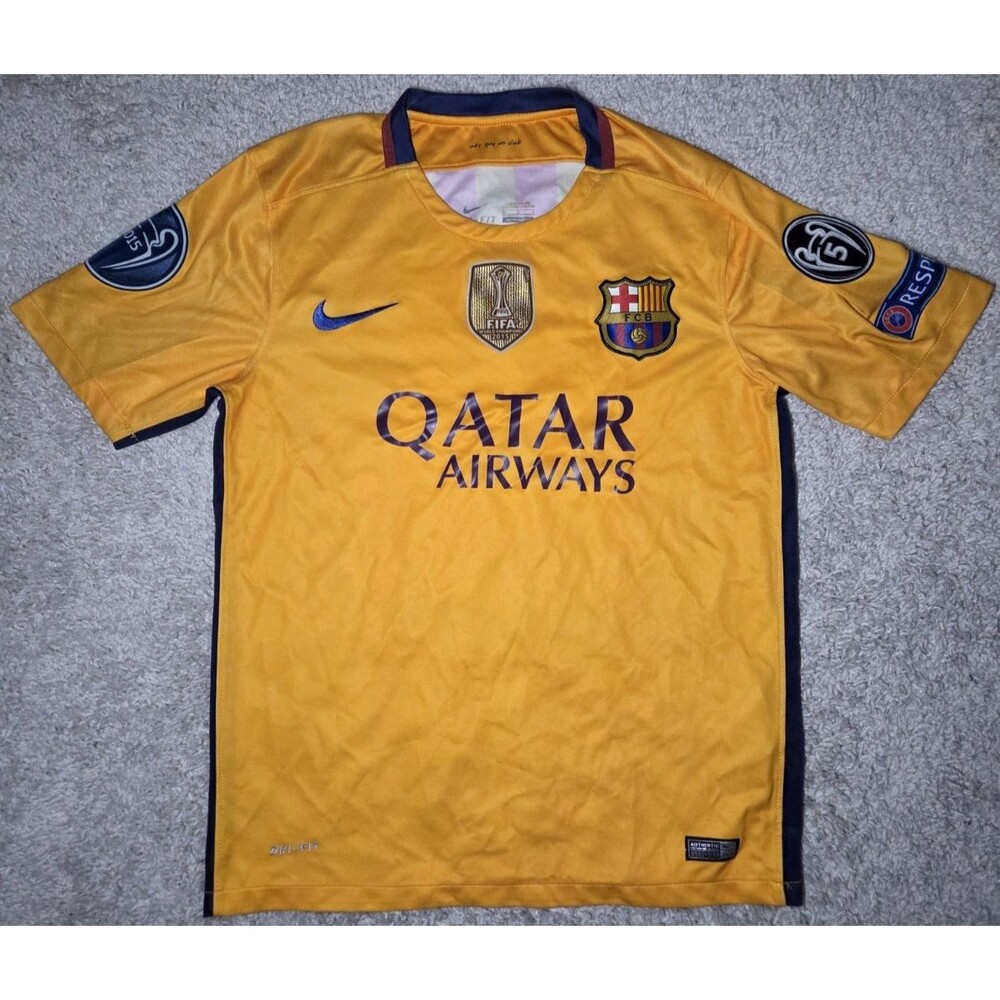Nike FC Barcelona Iniesta #8 Soccer Jersey Yellow Away FIFA Patch Mens